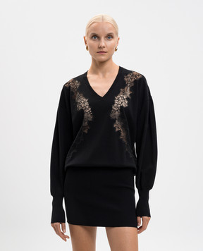 Twinset Black mini dress with floral embroidery 252LL3DEE