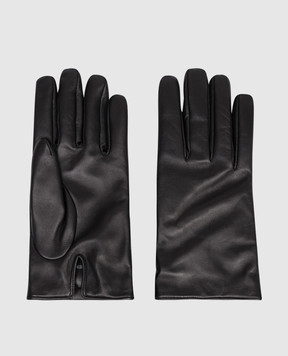 Saint Laurent Black leather gloves with logo 8233053YO68m