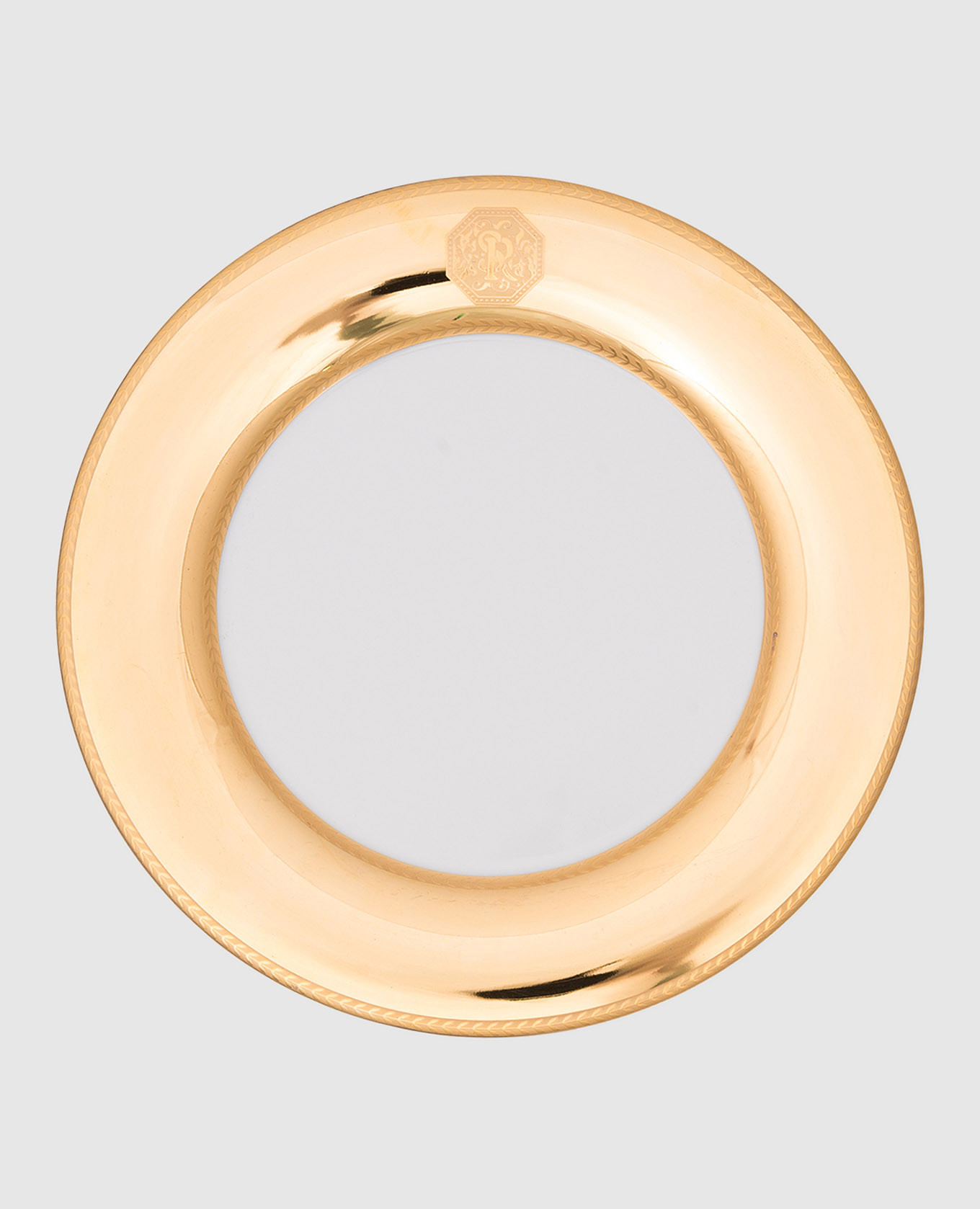 Golden porcelain dinner plate with logo Stefano Ricci