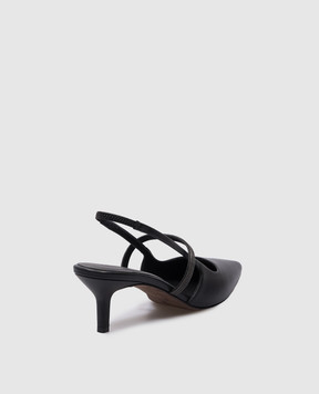 Brunello Cucinelli Black leather slingbacks with monil chain MZSKC2715P