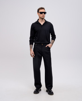 Versace Black wool trousers with leather logo patch 10188851A08771