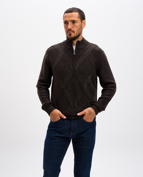Cashmere&Whiskey Brown patterned merino wool sweater CH06