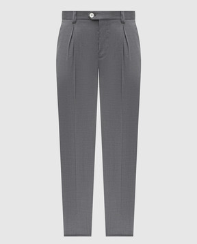Brunello Cucinelli Grey wool trousers with logo patch MH2443030F