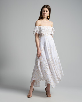 Charo Ruiz Sheen white midi dress with embroidery 244623