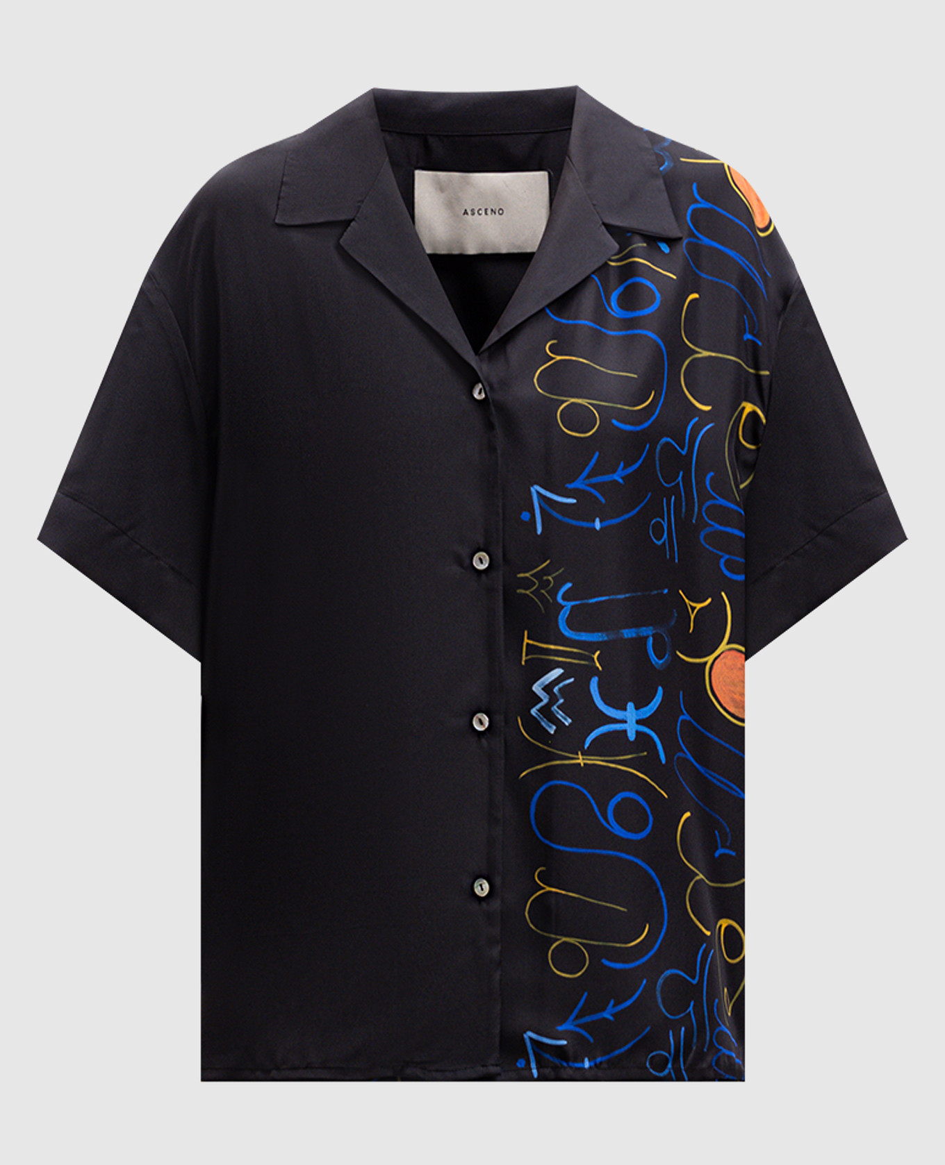 

Prague black printed silk blouse Asceno