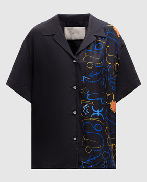 Asceno Prague black printed silk blouse T022F04C437