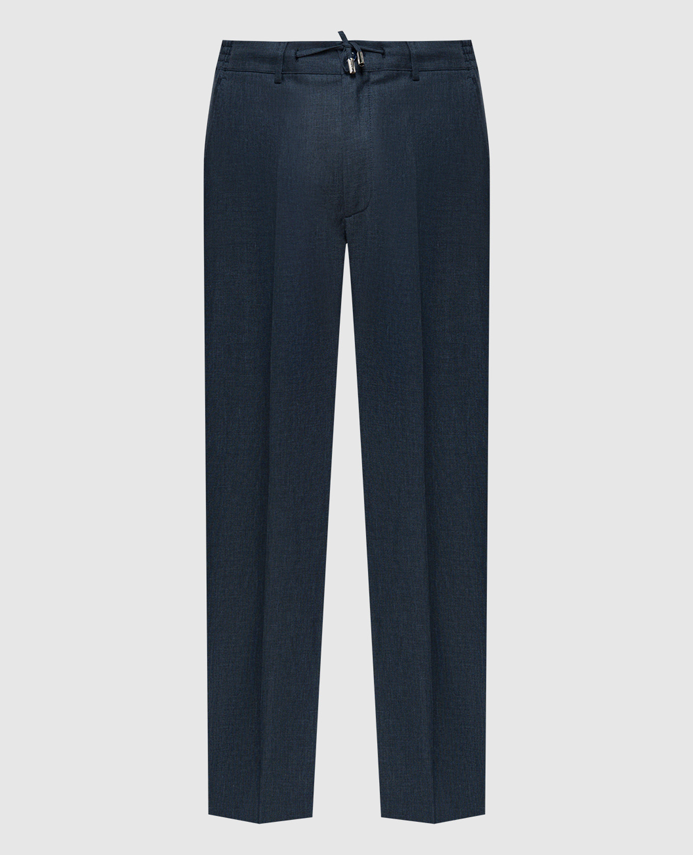 

Blue trousers in linen, wool and silk with a metallic logo Stefano Ricci