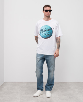 Balmain White T-shirt with print EH0EG010GE80