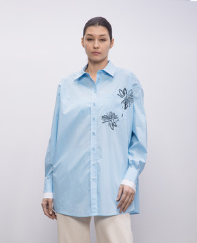 Twinset Blue shirt with sequined flower embroidery 251TE2082