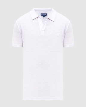 Vilebrequin White linen jersey polo with embroidered logo emblem PYRE9O00