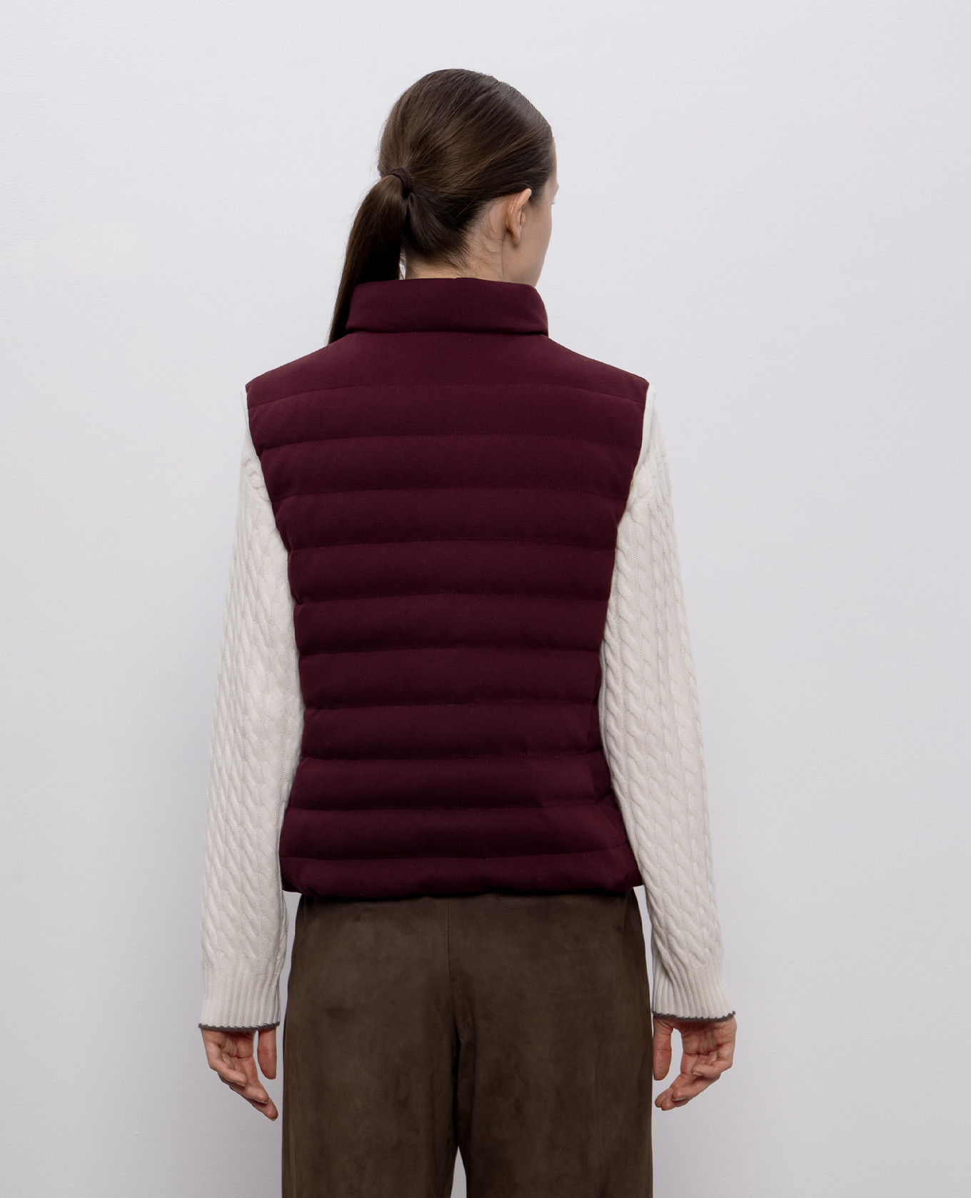 

Burgundy down vest with emblem Brunello Cucinelli