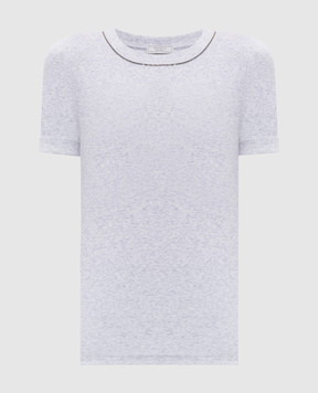 Peserico Grey melange T-shirt with monil chain A06840J005669