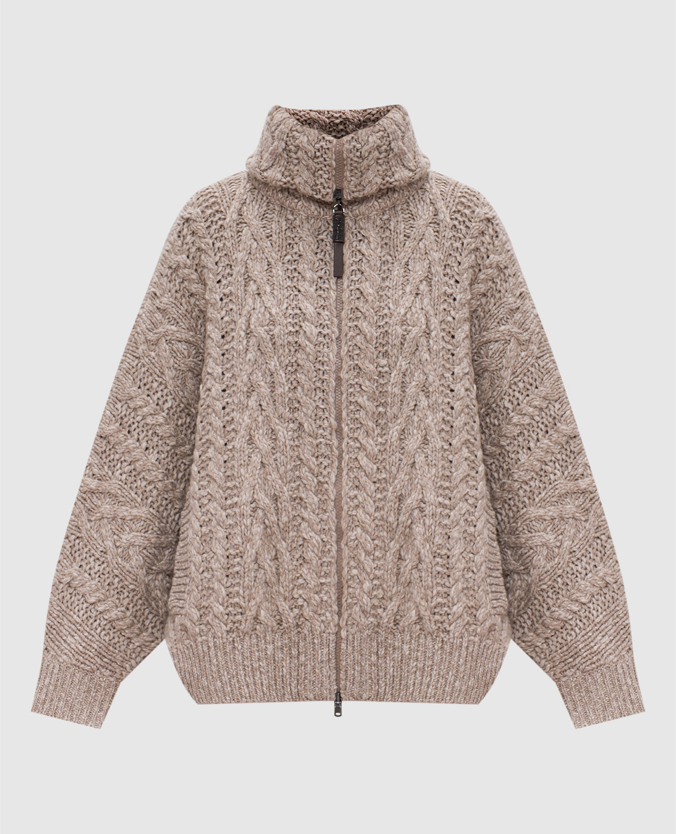 Beige wool and cashmere cardigan with monil chain brunello cucinelli