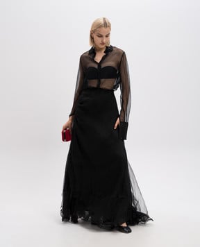 Marc Le Bihan Black silk reaper effect maxi skirt 25305