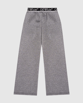 Off-White Children's gray sweatpants with lurex logo pattern OGCH009F24FLE001