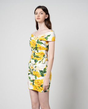Dolce&Gabbana White mini dress with drapery in a floral print F6AHNTFSEHW