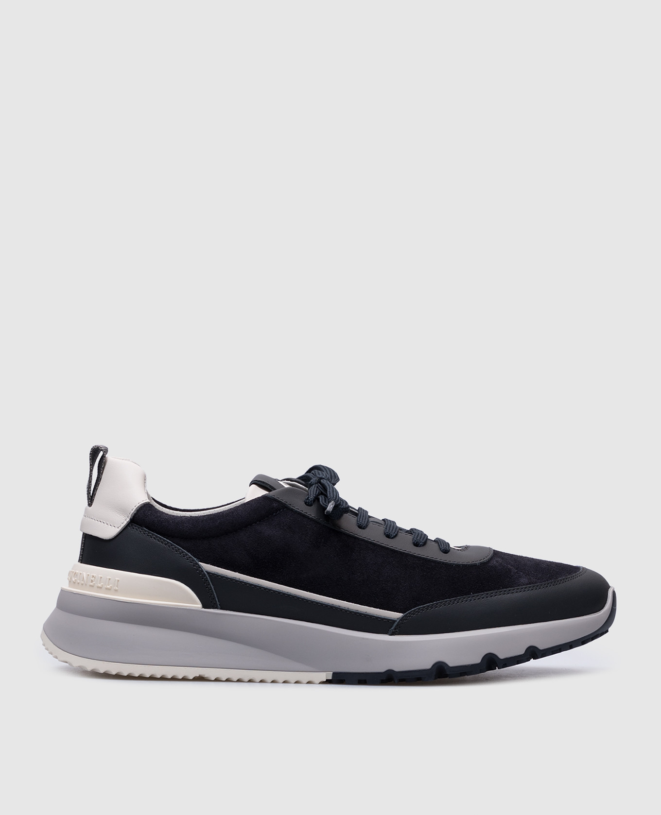 Blue leather sneakers with textured logo Brunello Cucinelli