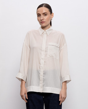 Peserico Beige striped shirt with silk A06129D05217