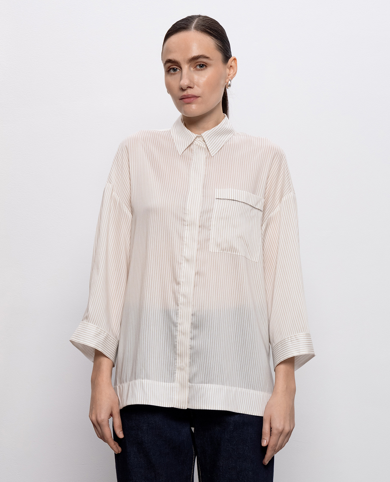 Beige striped shirt with silk Peserico 3