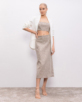 Brunello Cucinelli Beige linen midi skirt with sequins MH180G3600