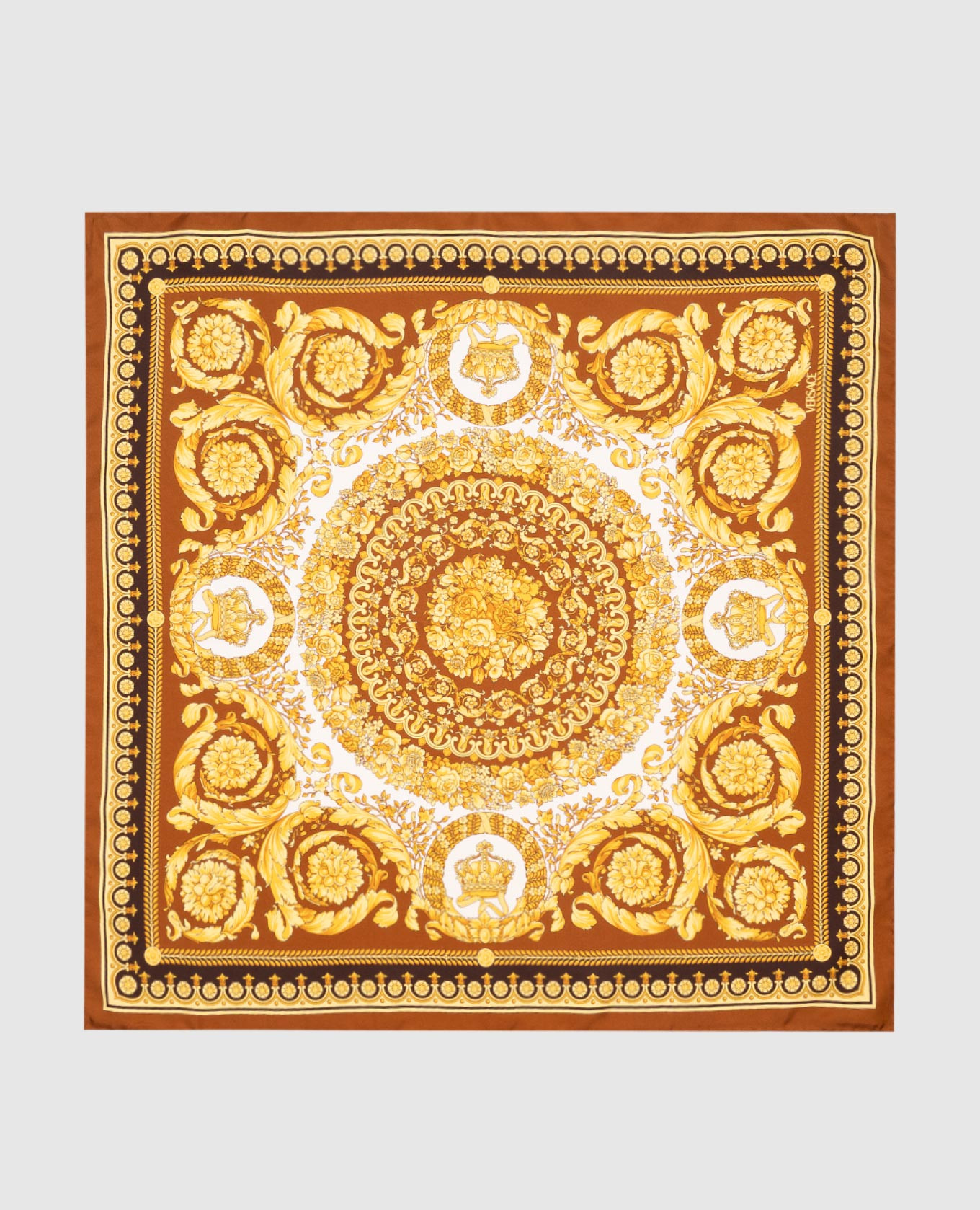 

Brown printed silk scarf Versace