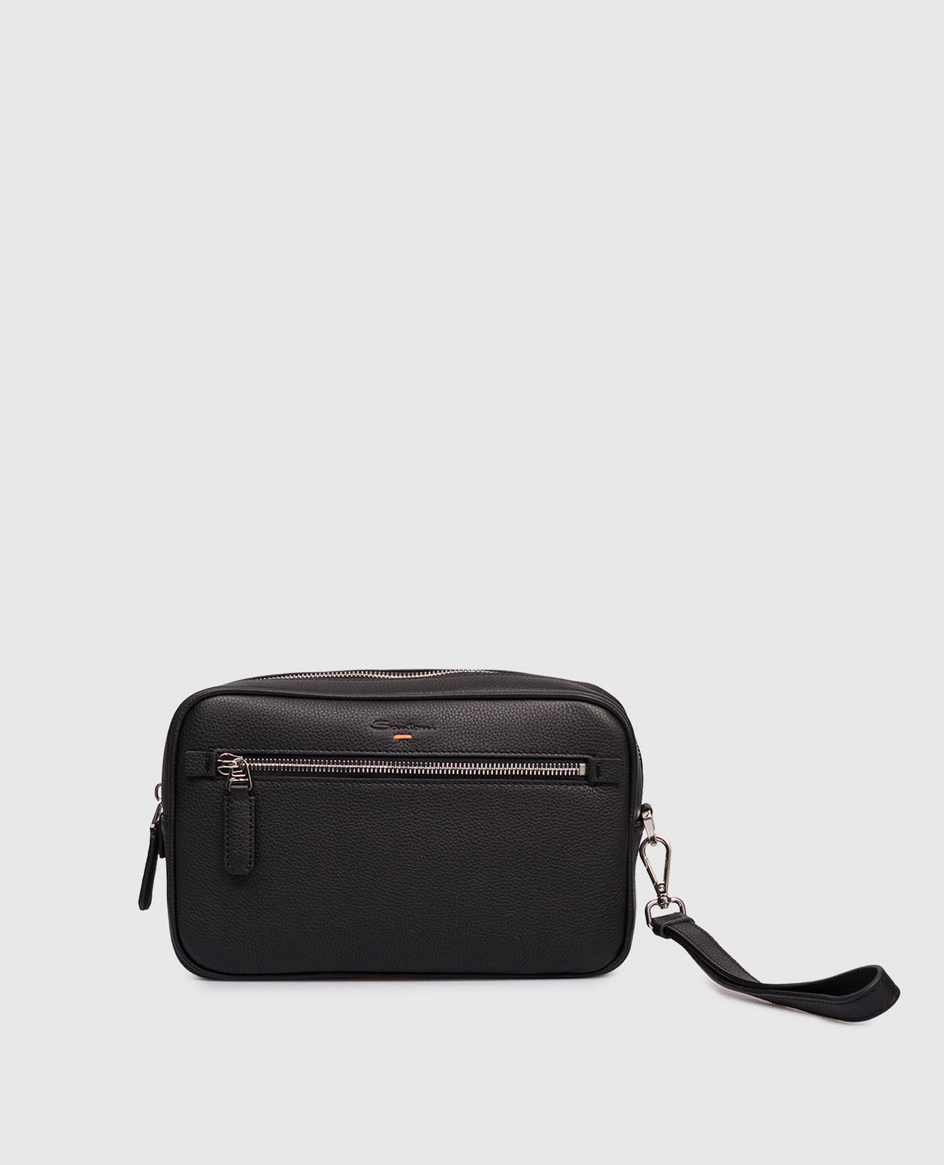 

Black leather clutch with embossed logo Santoni