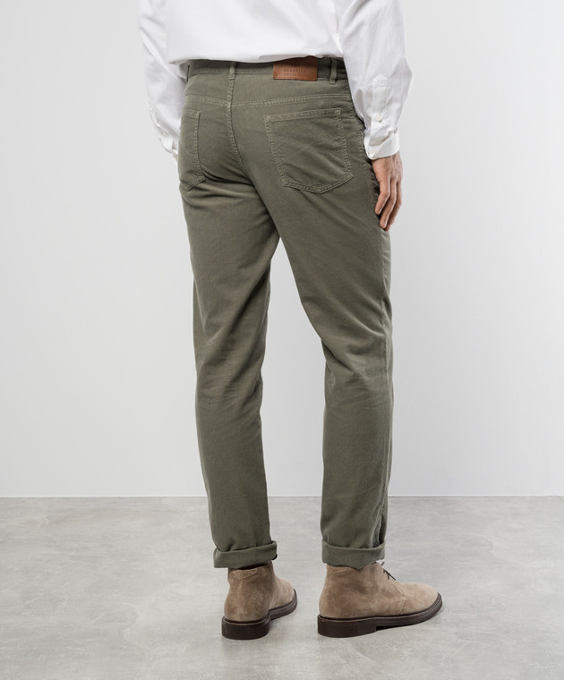 Brunello Cucinelli - Green corduroy pants with logo embroidery