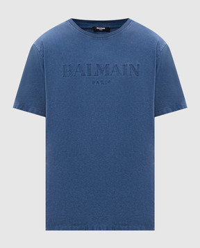 Balmain Blue t-shirt with logo embroidery DH1EG010BC72