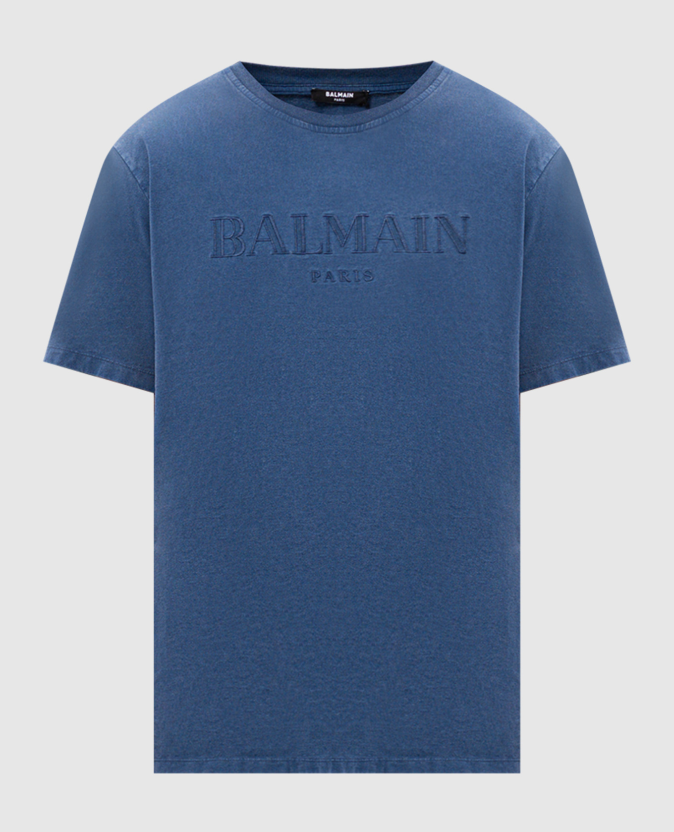 Blue t-shirt with logo embroidery Balmain