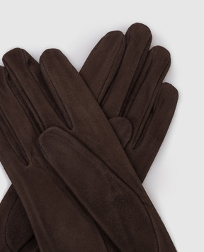Sermoneta Gloves Brown suede gloves with slit 305B2BT