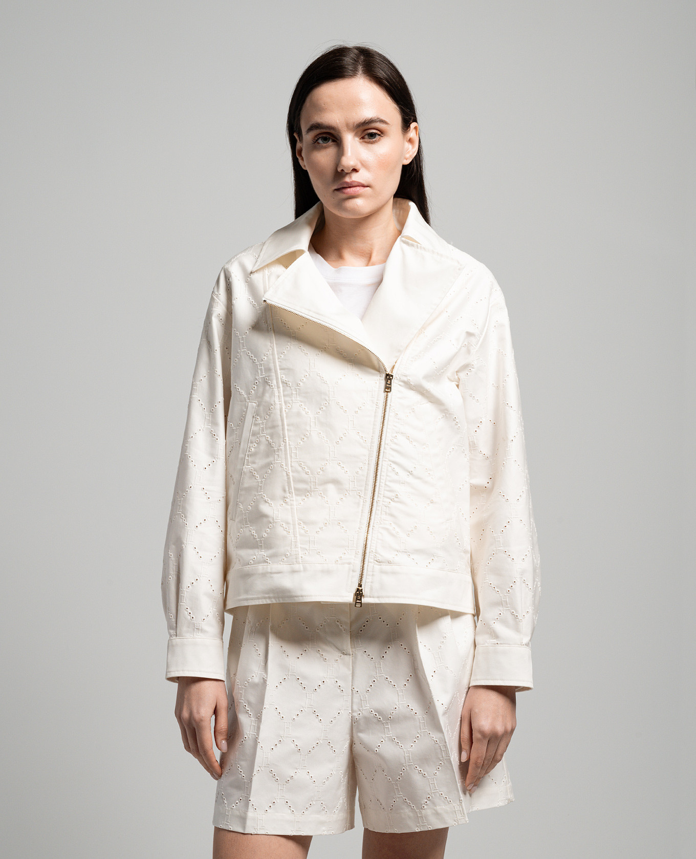 

White jacket in the style of a cowhide with embroidery Herno