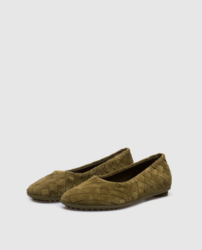 Bottega Veneta Atomic green suede ballet flats with Intrecciato weaving 806850V4JC0