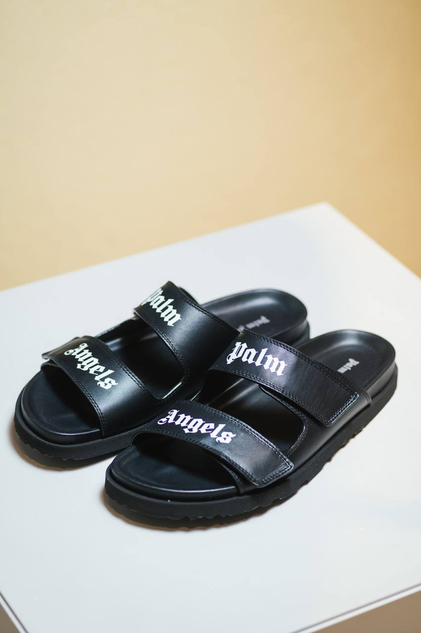 

Black leather sandals with logo Palm Angels