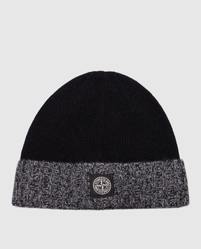 Stone Island Children's black cap with logo patch 8116N05Z8