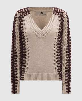 Ermanno Scervino Beige wool and cashmere pullover with contrasting embroidery D455M724REFX