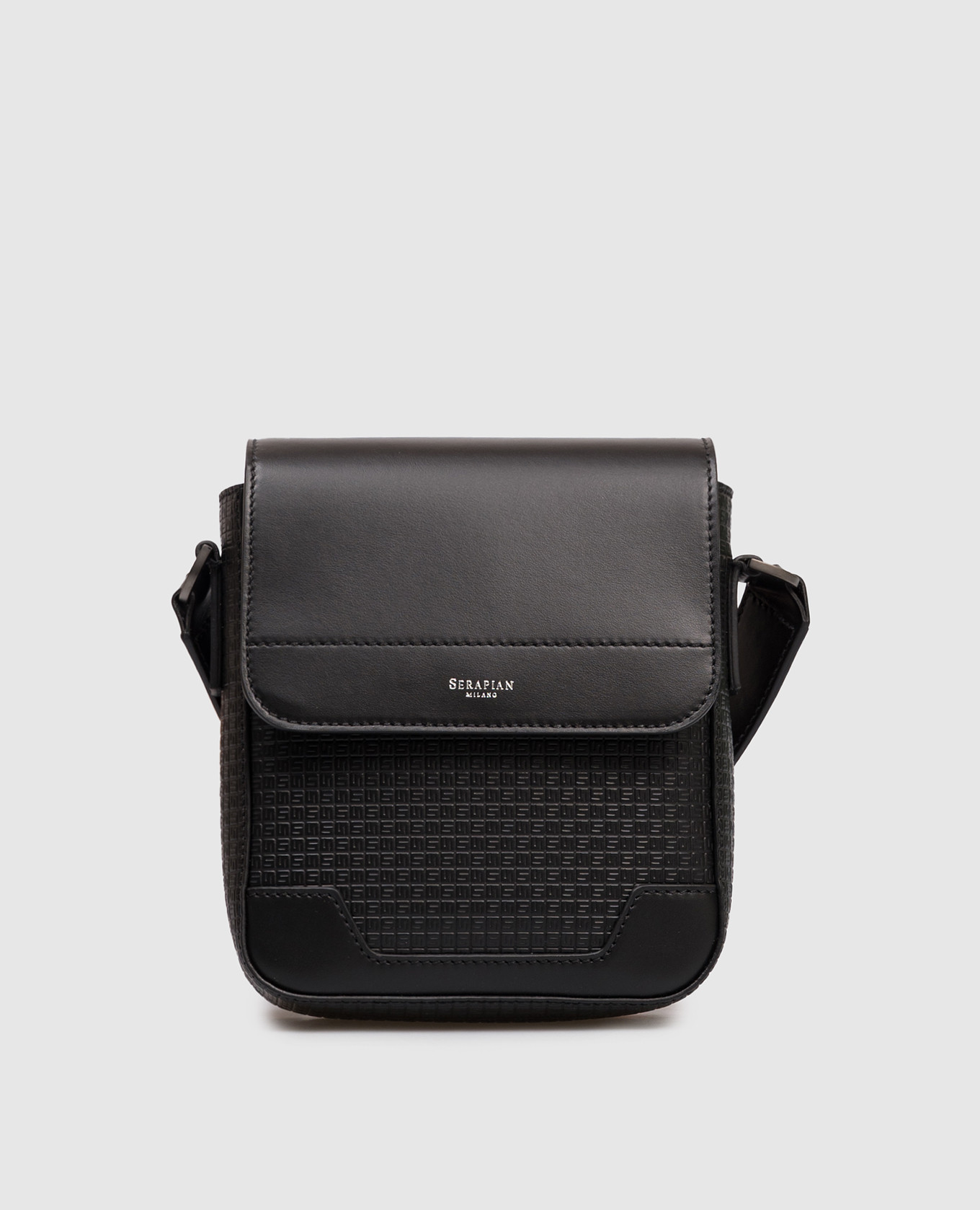 

Black leather bag with logo Serapian