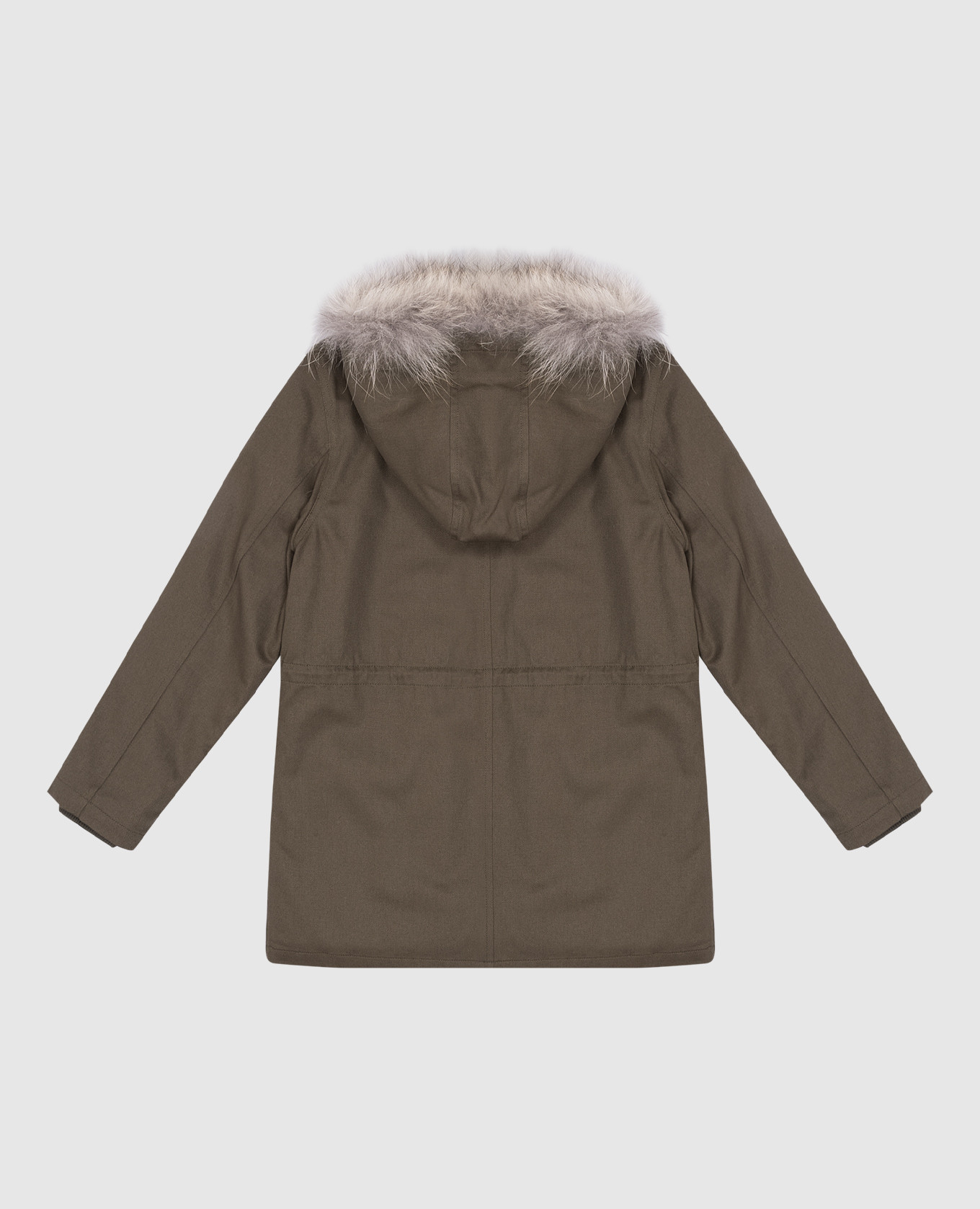 

Children's green parka with coyote fur with removable fur lining Yves Salomon Enfant