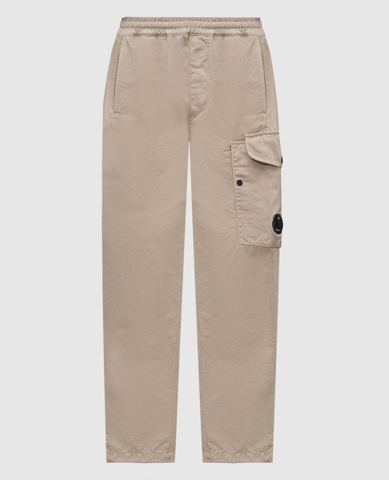 

Beige linen pants with logo patch C.P. Company