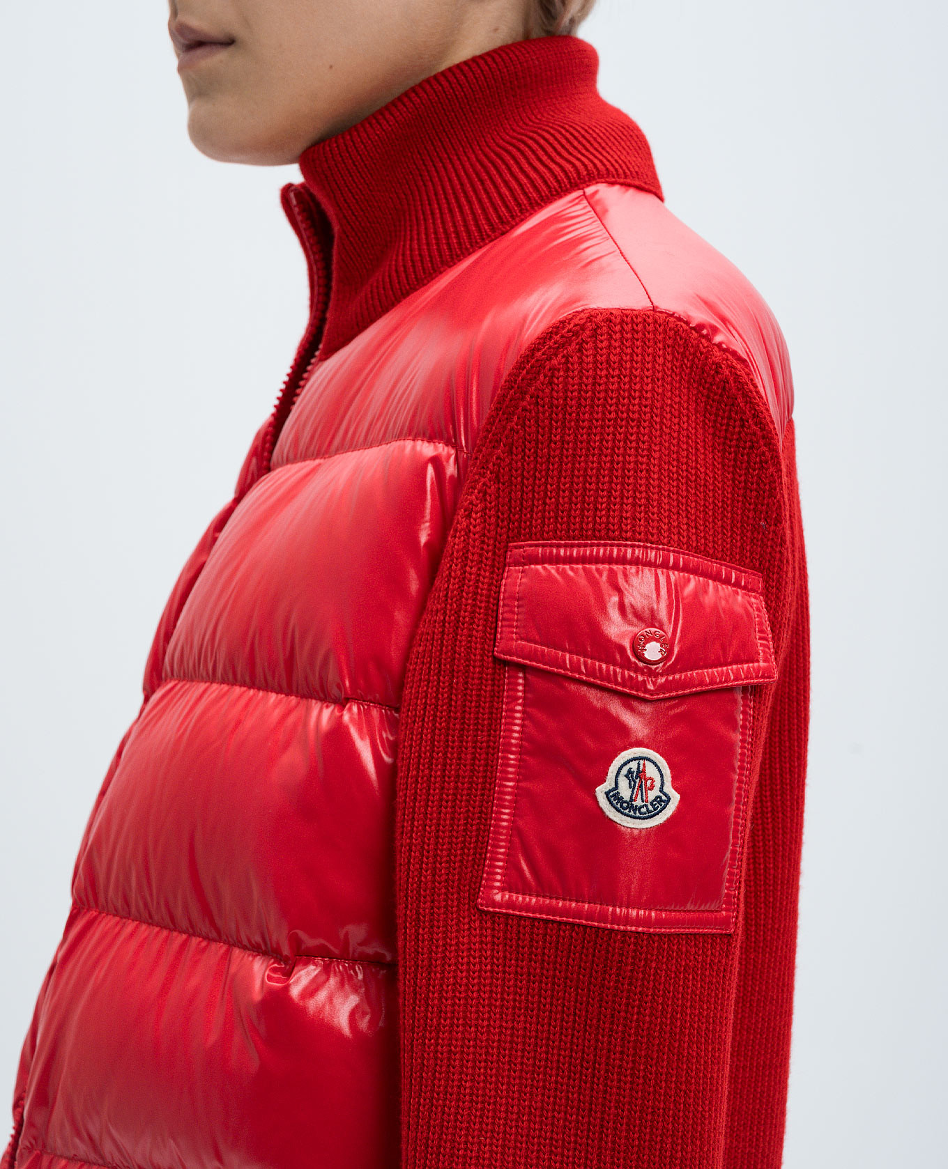 

Red wool combination jacket with logo Moncler