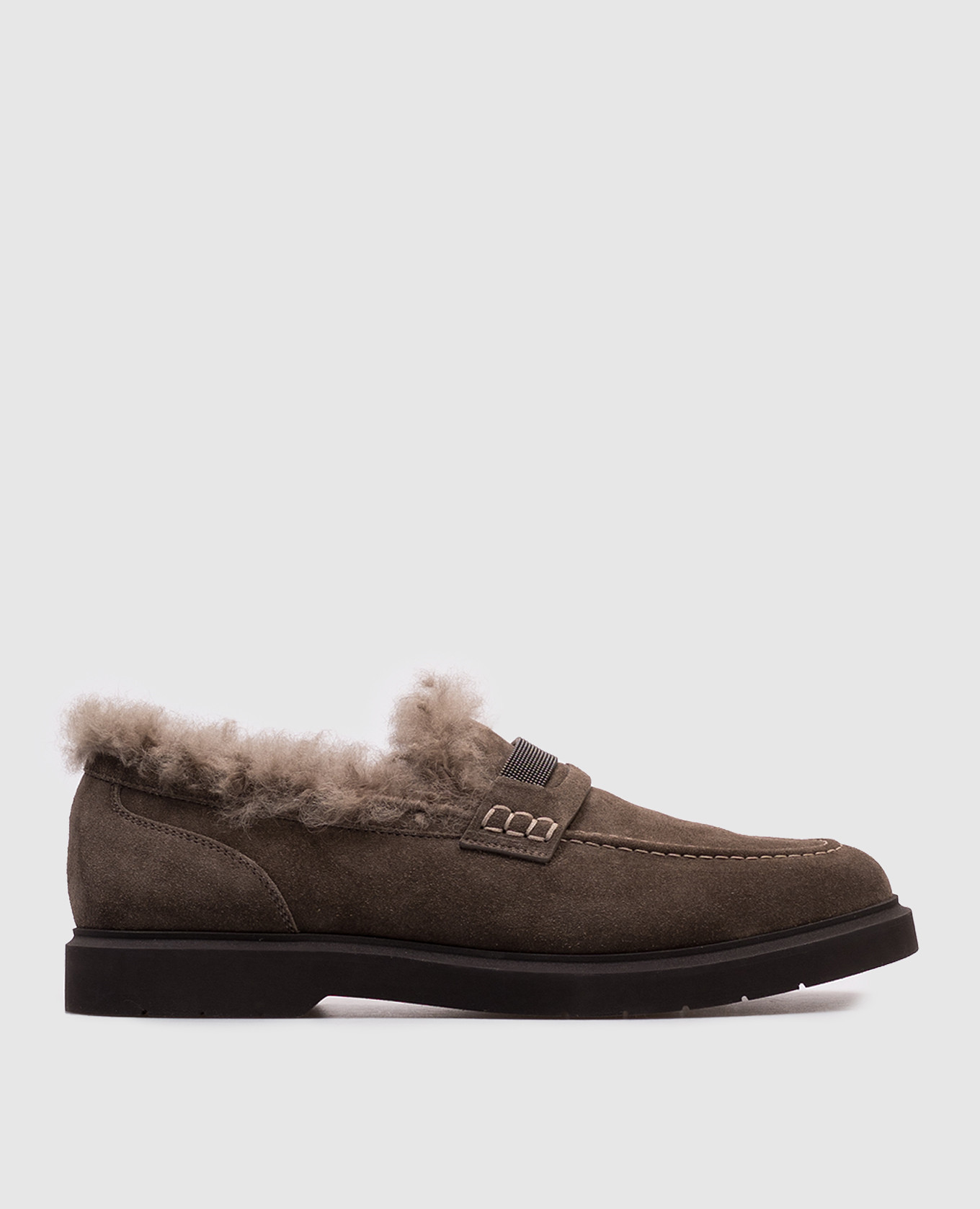 

Brown suede loafers with fur trim Brunello Cucinelli