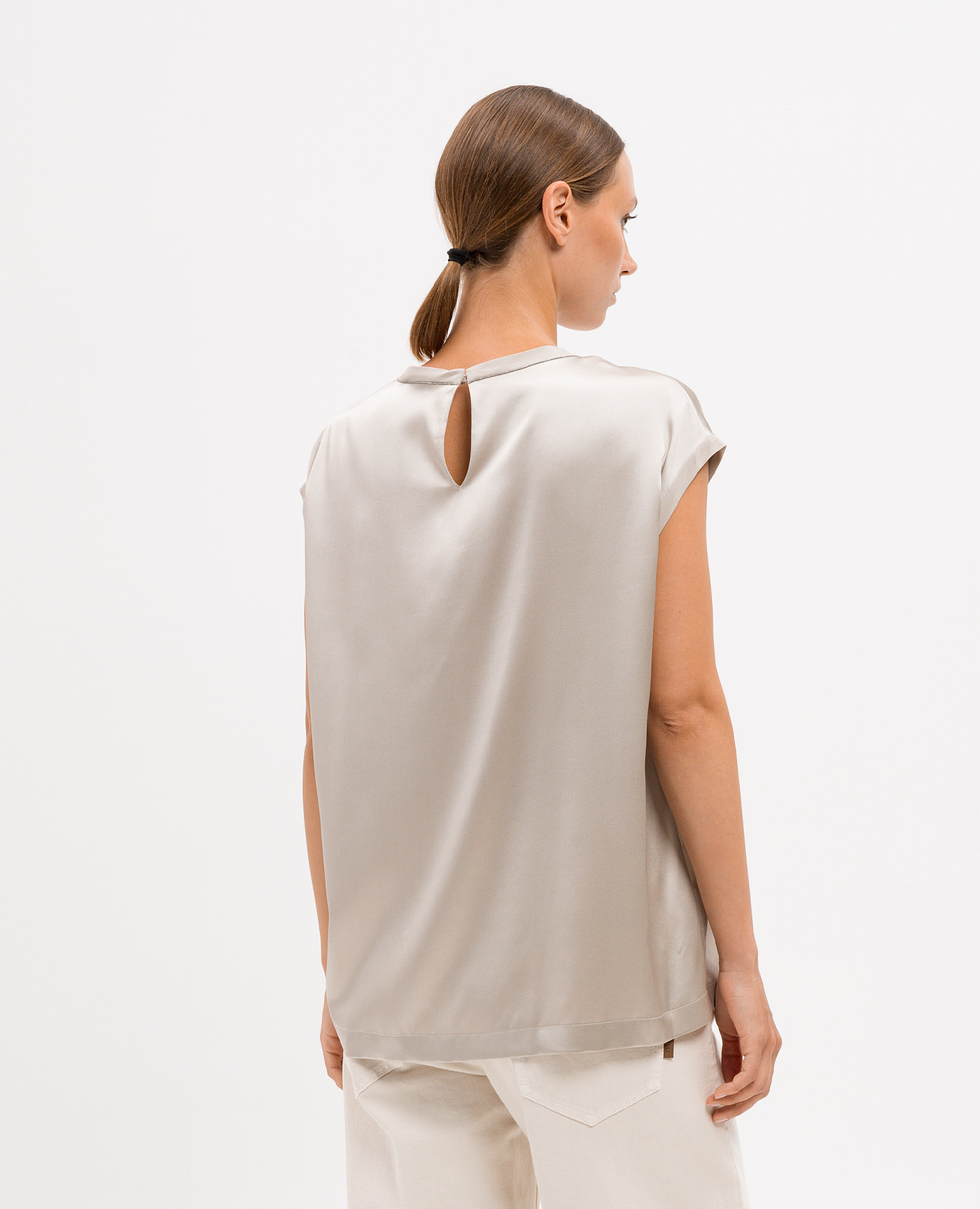 Beige silk top with monil chain Brunello Cucinelli 4