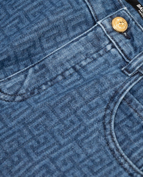 Balmain Children's blue jeans with branded print BX6R50D00381214