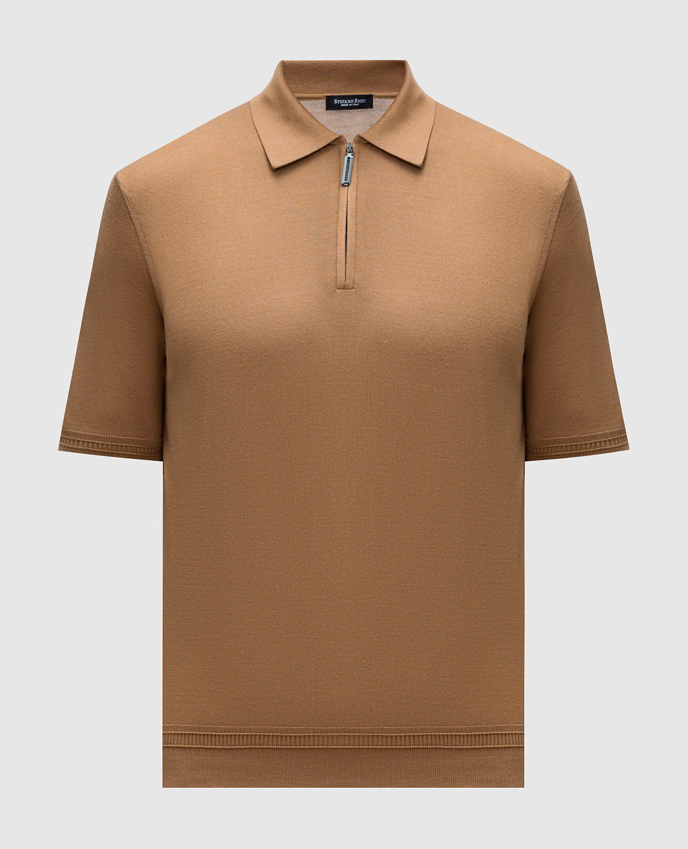 

Brown silk polo shirt with monogram logo Stefano Ricci