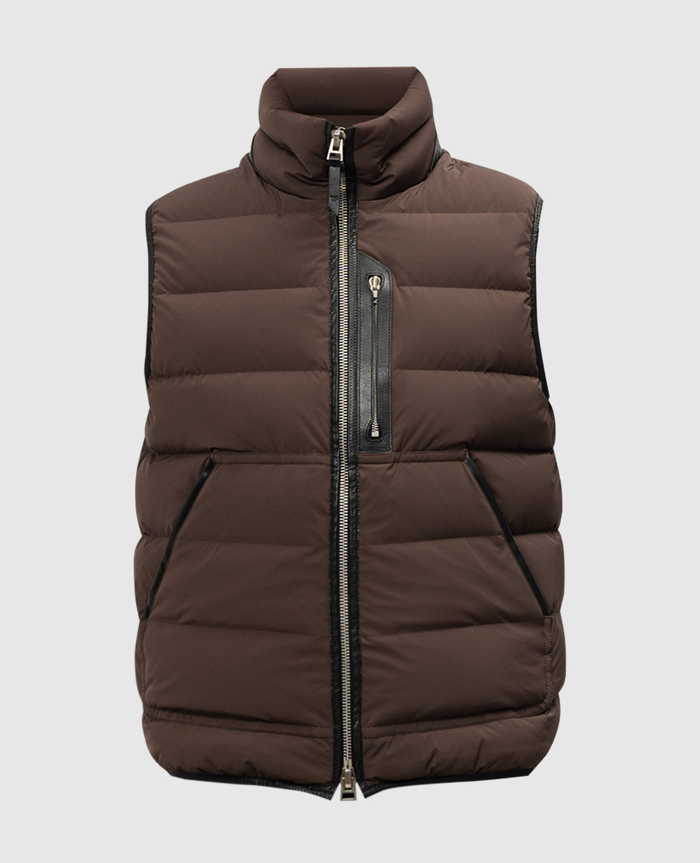 

Brown down vest with leather inserts Tom Ford, Коричневый