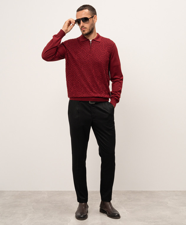 Stefano Ricci Burgundy polo shirt made of wool, silk and cashmere with a pattern KE08009P30E24370 image 2