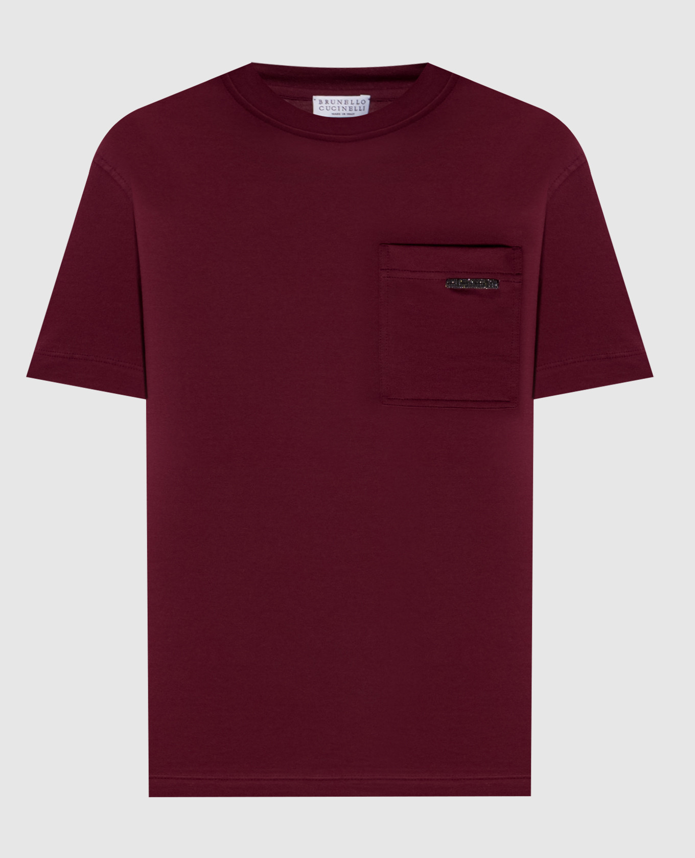 Burgundy T-shirt with monil chain Brunello Cucinelli