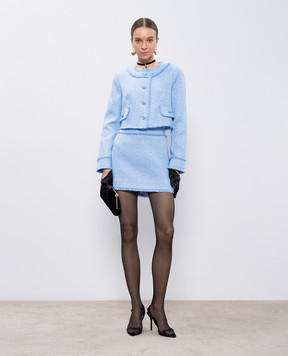 Dolce&Gabbana Raschel blue cropped tweed jacket with wool F26X8THUMUA