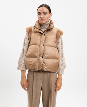 Peserico Brown down vest with wool and silk S034522200M