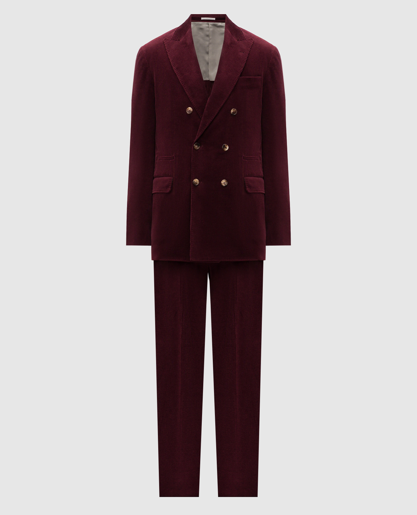 

Burgundy double-breasted corduroy suit Brunello Cucinelli