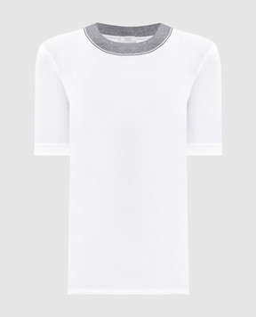Peserico White ribbed T-shirt with monil chain S06704J05669B